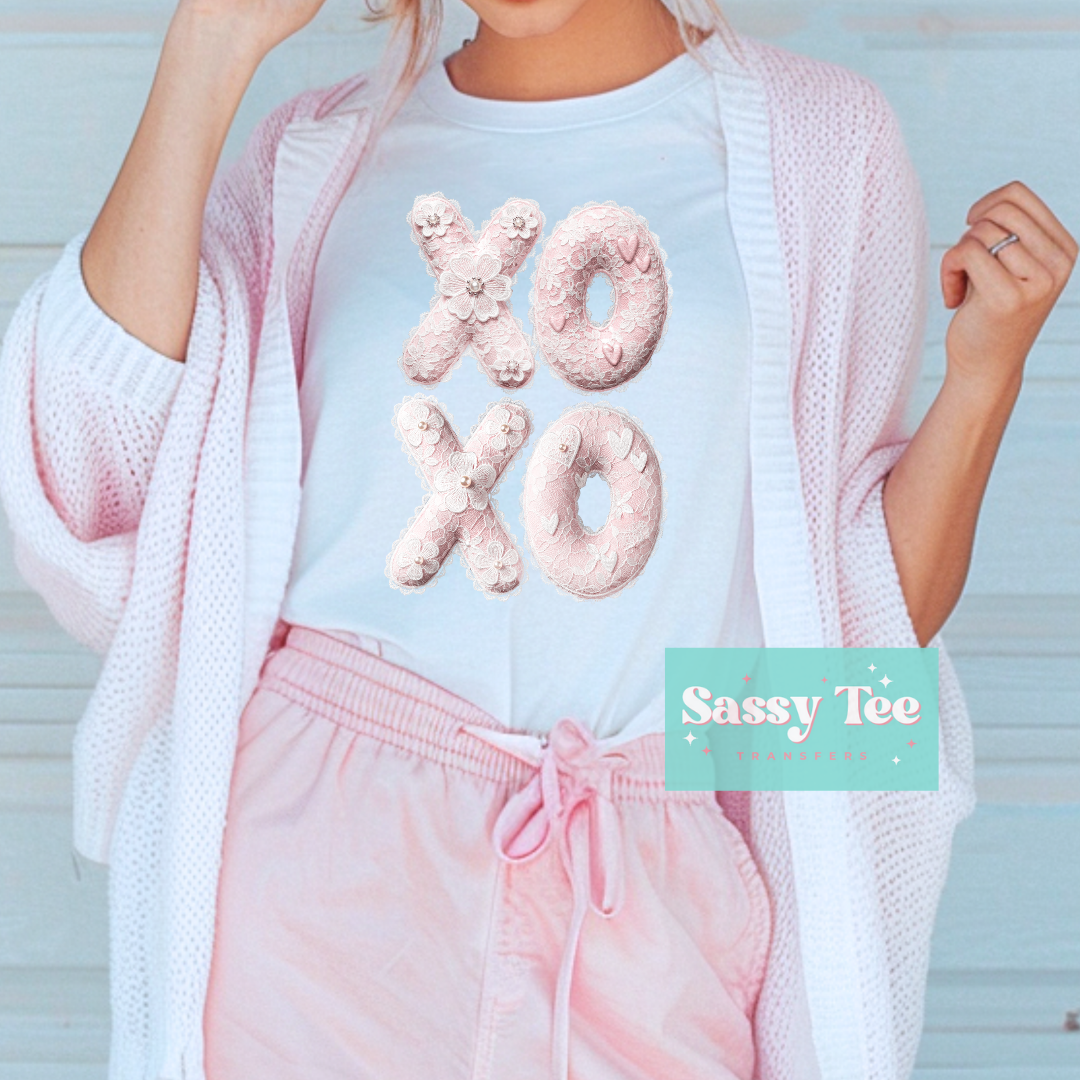 XOXO FAUX LACE PEARL WHITE PINK **Preorder/Restock Ships in 5-10 biz days**