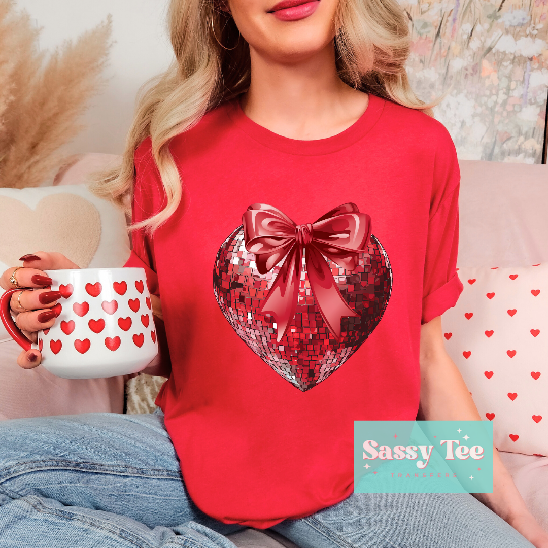 RED DISCO HEART BOW **Ships in 5-9 biz days