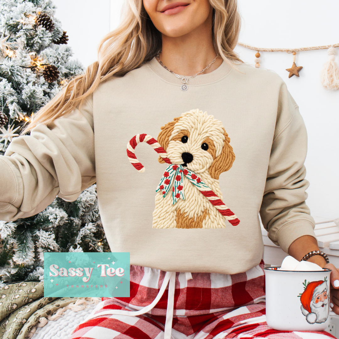 CHRISTMAS GOLDENDOODLE CANDY CANE FAUX YARN **Preorder/Restock Ships in 5-10 biz days**