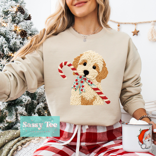 CHRISTMAS GOLDENDOODLE CANDY CANE FAUX YARN **Preorder/Restock Ships in 5-10 biz days**