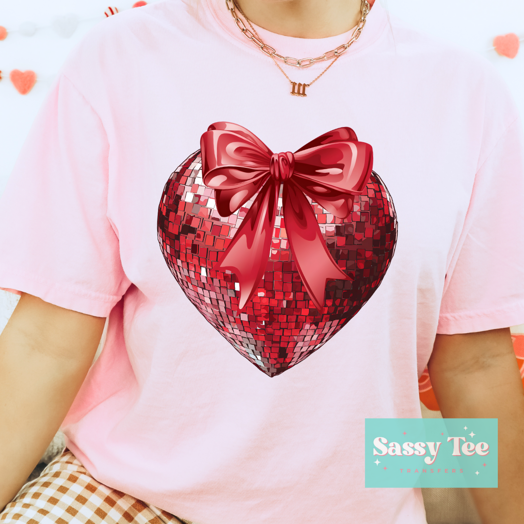 RED DISCO HEART BOW **Ships in 5-9 biz days