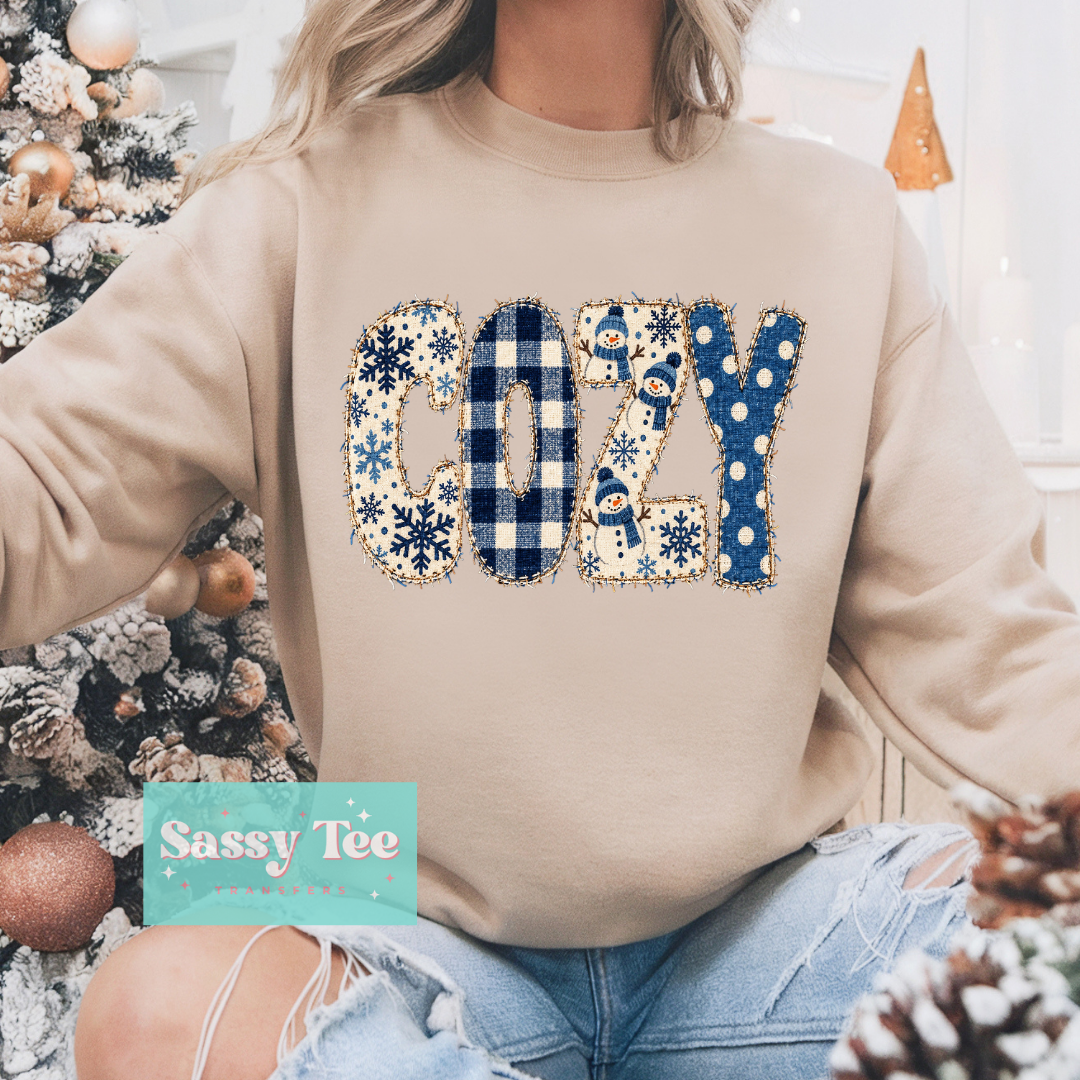 COZY BLUE TAN SNOWMAN FAUX PATCH **Preorder/Restock Ships in 5-10 biz days**