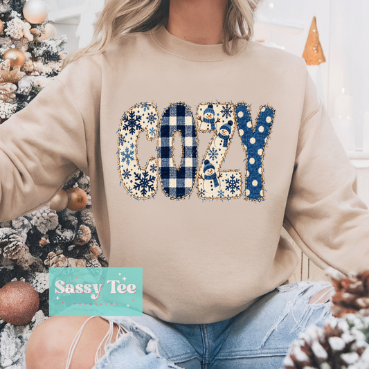 COZY BLUE TAN SNOWMAN FAUX PATCH **Preorder/Restock Ships in 5-10 biz days**