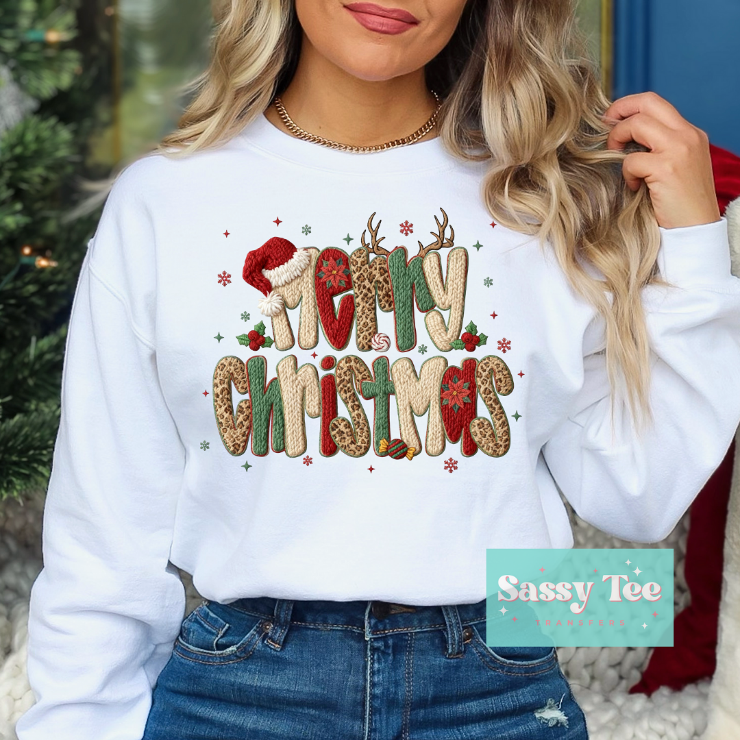 MERRY CHRISTMAS CLASSIC LEOPARD FAUX YARN **Preorder/Restock Ships in 5-10 biz days**