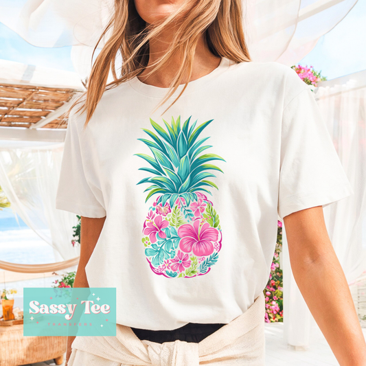 PINEAPPLE TROPICAL FLORAL PINK TEAL