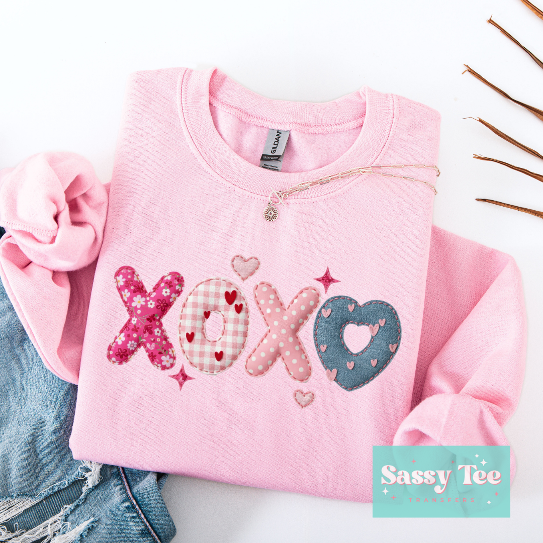 XOXO PINK BLUE FAUX PATCHWORK **Preorder/Restock Ships in 5-10 biz days**