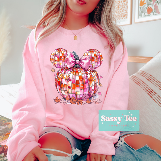 PINK DISCO MOUSE PUMPKIN BOW **Preorder Ships in 5-10 biz days**