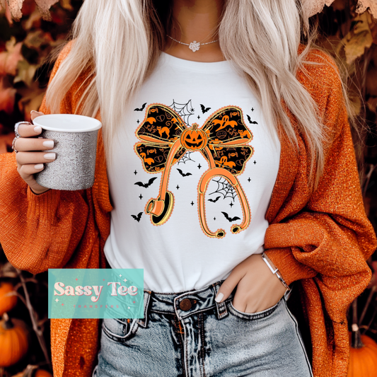 BLACK PUMPKIN BATS CATS NURSE STETHOSCOPE **Preorder/Restock Ships in 5-10 biz days** (Copy)