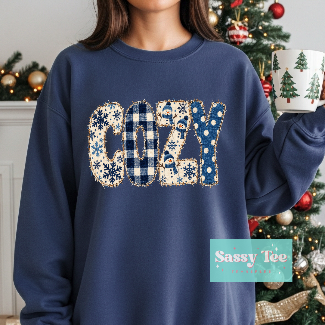 COZY BLUE TAN SNOWMAN FAUX PATCH **Preorder/Restock Ships in 5-10 biz days**