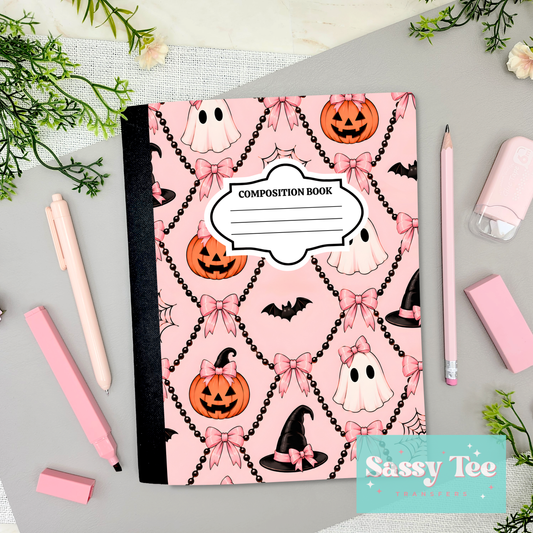 HALLOWEEN PINK BOW GHOST PUMPKIN WEB Peel + Stick Notebook Cover SET
