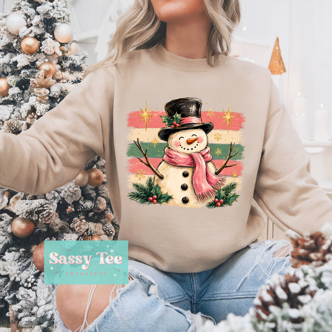 SNOW MAN PINK GREEN MISTLETOE PREPPY STRIPES **Preorder/Restock Ships in 5-10 biz days**