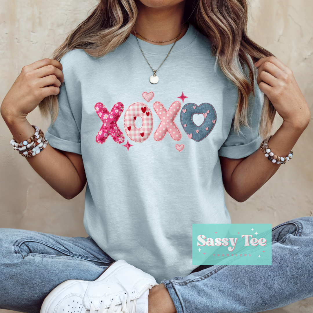 XOXO PINK BLUE FAUX PATCHWORK **Preorder/Restock Ships in 5-10 biz days**