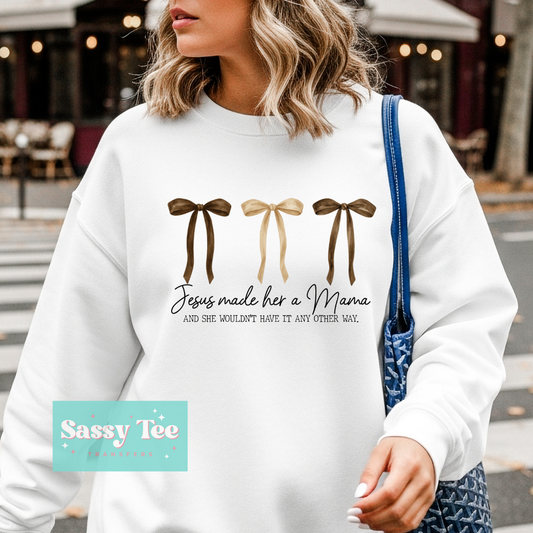 JESUS MADE HER A MAMA BEIGE BOW **Preorder/Restock Ships in 5-10 biz days**