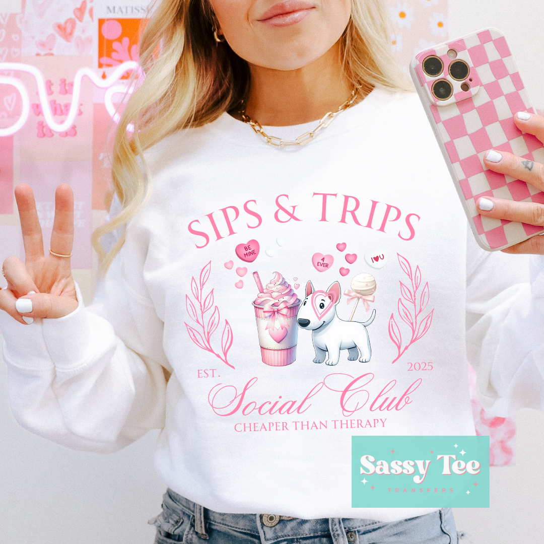 SIPS TRIPS SOCIAL CLUB PINK BOW DOG VALENTINE