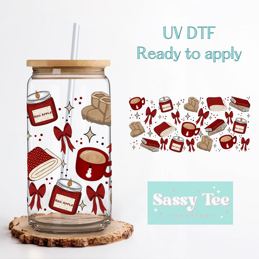 BOOKS COZY WINTER NIGHTS RED UV DTF CUP WRAP **Preorder/Restock Ships in 5-10 biz days**
