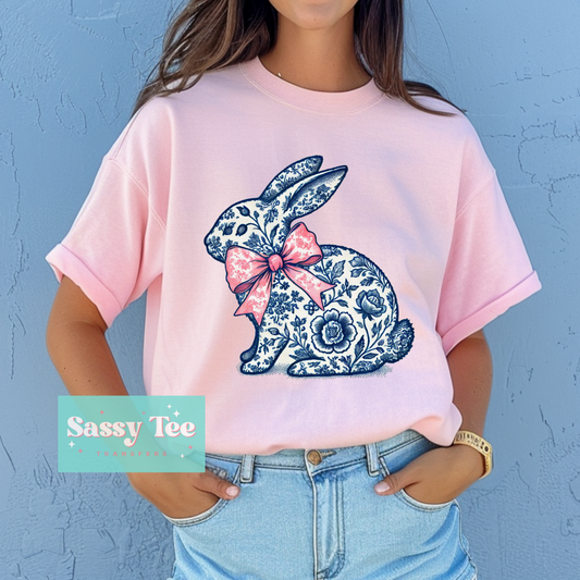 BLUE TOILE BUNNY PINK TOILE BOW **Preorder/Restock Ships in 5-10 biz days**