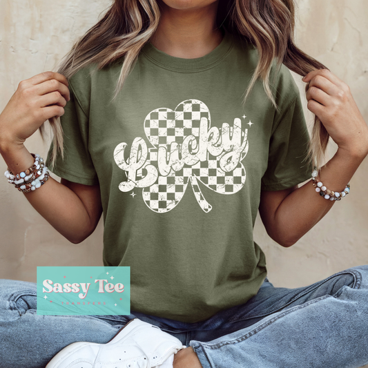LUCKY RETRO SHAMROCK CLOVER CHECKERED **Preorder/Restock Ships in 5-10 biz days**