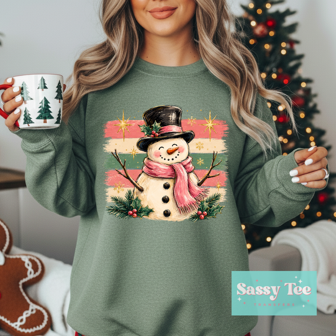 SNOW MAN PINK GREEN MISTLETOE PREPPY STRIPES **Preorder/Restock Ships in 5-10 biz days**