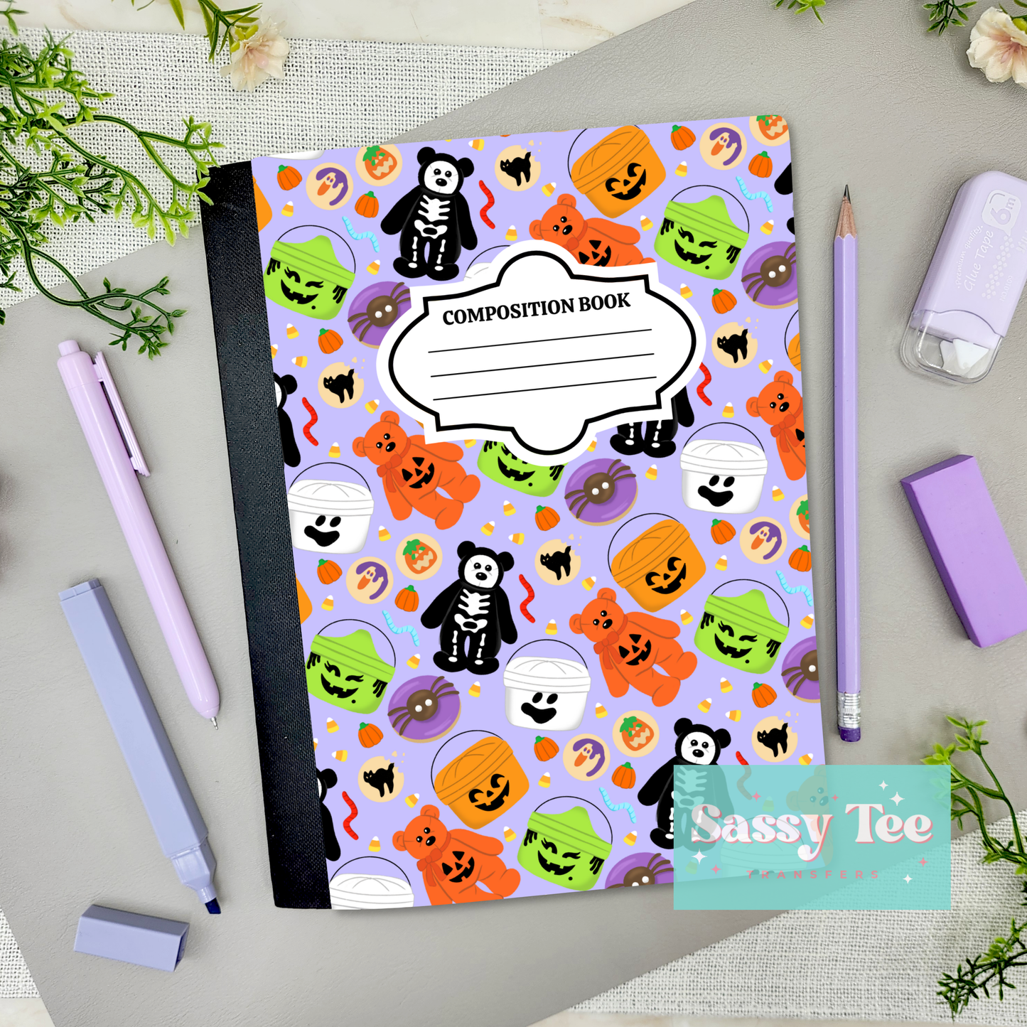 TRICK OR TREAT TEDDY BEARS PURPLE Peel + Stick Notebook Cover SET