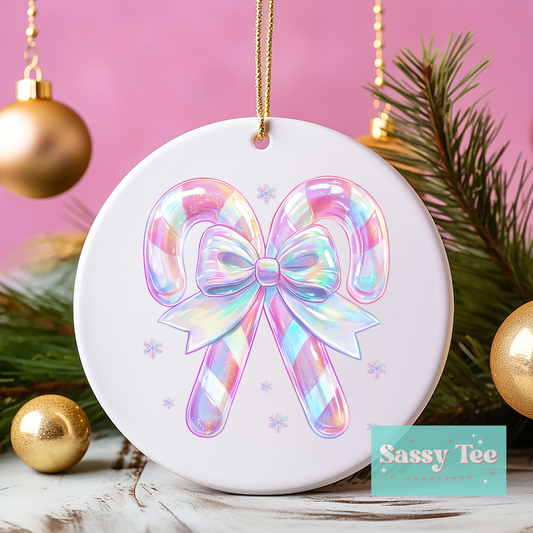 CANDY CANE BOW PASTEL UV DTF DECAL *Ships in 5-10 biz days