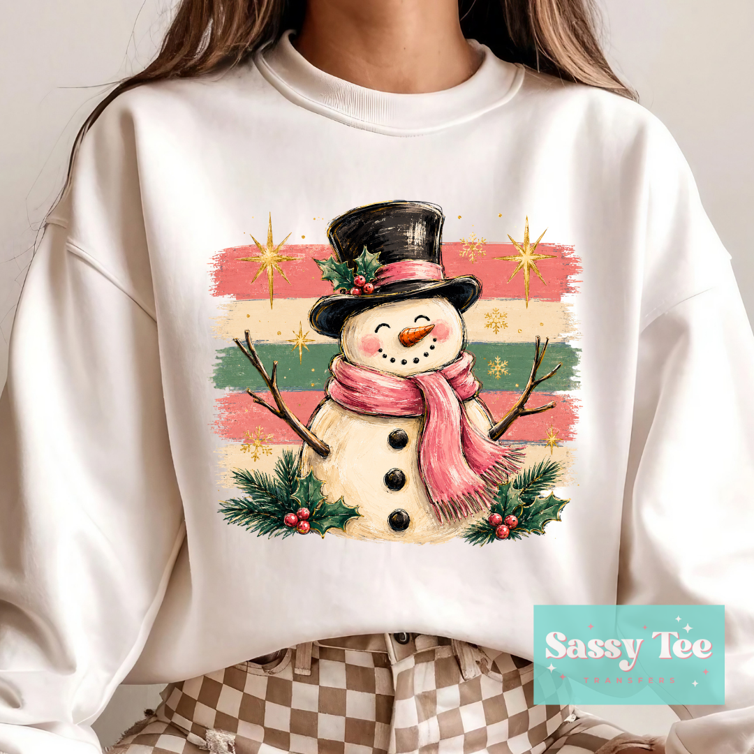 SNOW MAN PINK GREEN MISTLETOE PREPPY STRIPES **Preorder/Restock Ships in 5-10 biz days**