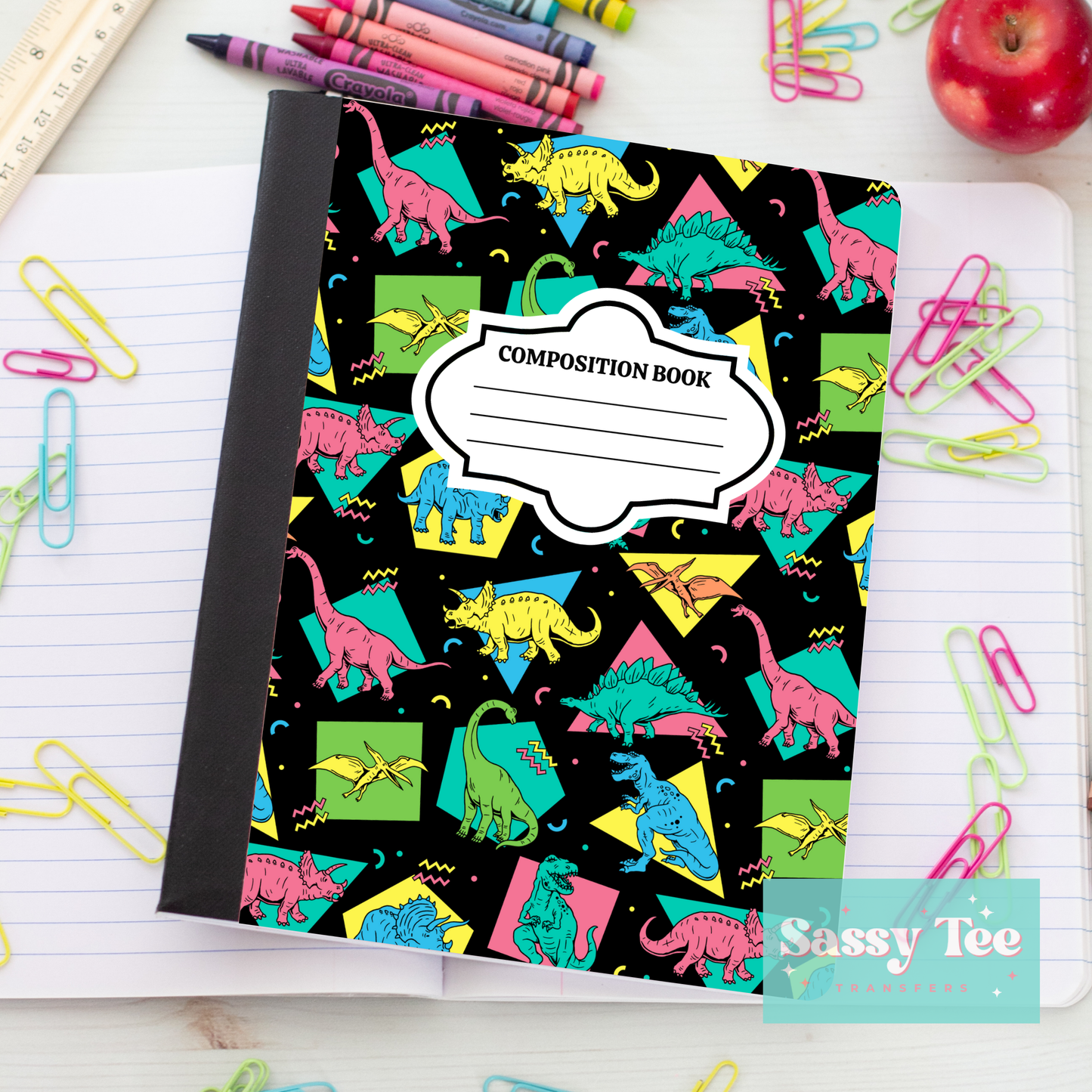 DINO BRIGHT 90'S COLORS Peel + Stick Notebook Cover SET