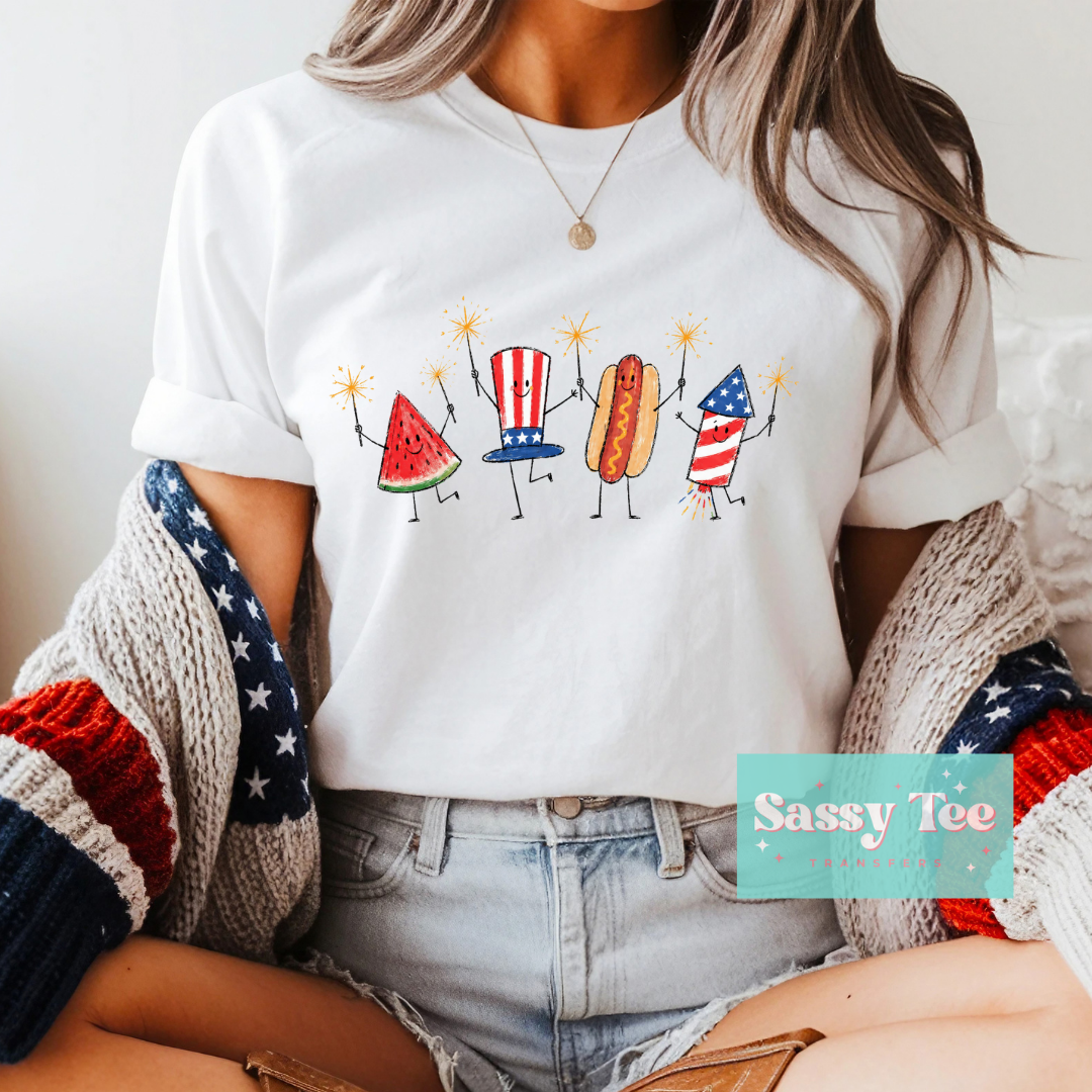PATRIOTIC DOODLE SPARKLERS AMERICA FLAG **Preorder/Restock Ships in 5-10 biz days**