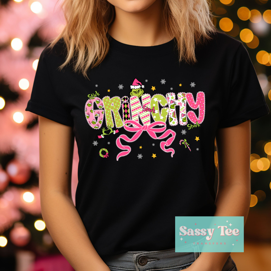 GRINCHY BRIGHT PINK GREEN BOW **Preorder/Restock Ships in Est. 5-12 biz days**