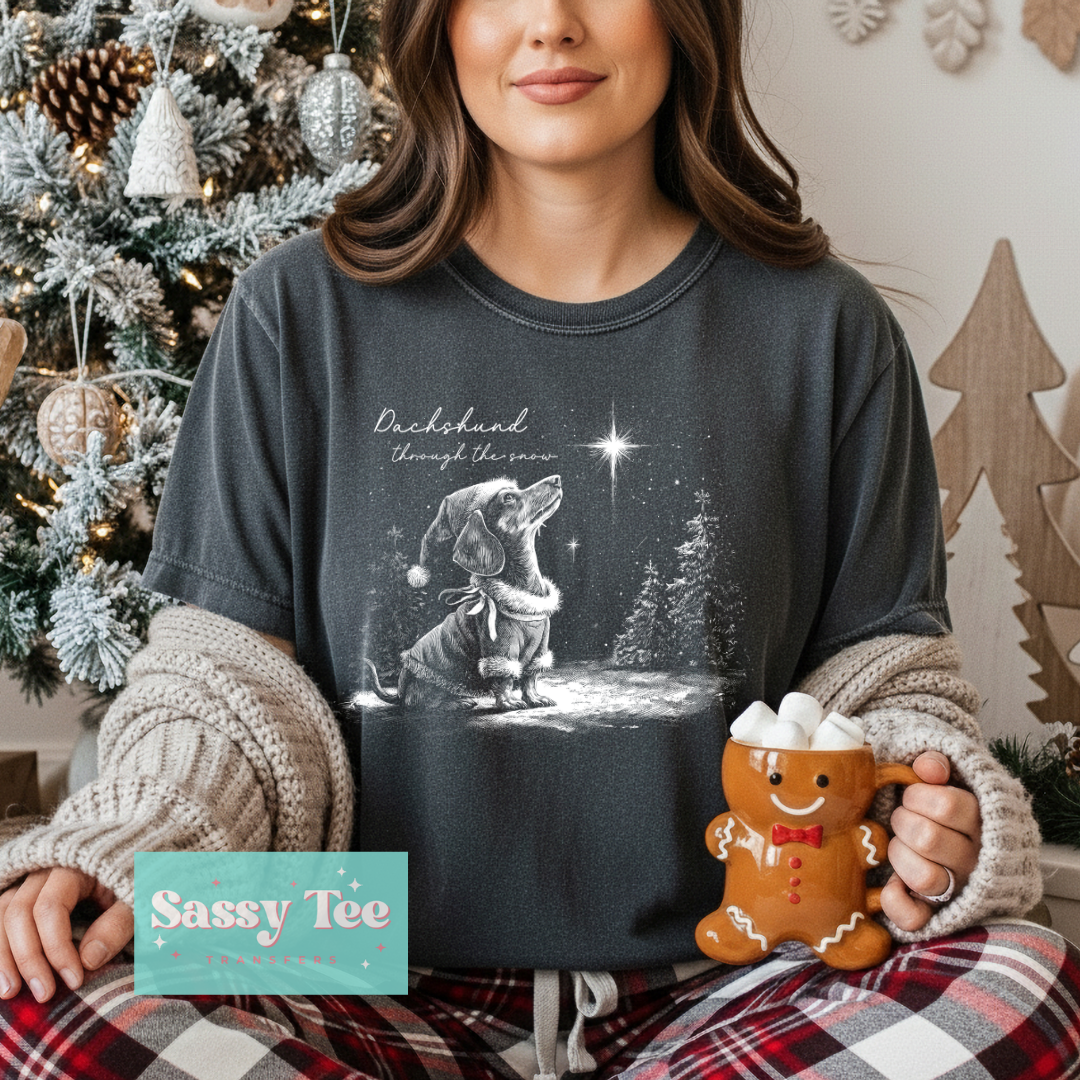 DACHSHUND THROUGH THE SNOW STAR For Darker Colors **Preorder/Restock Ships in 5-10 biz days**