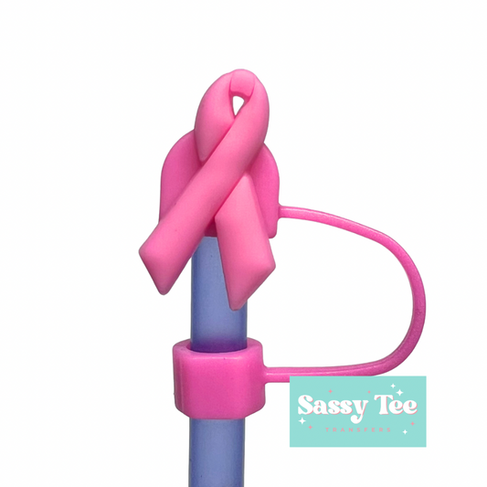 PINK CANCER RIBBON STRAW TOPPER