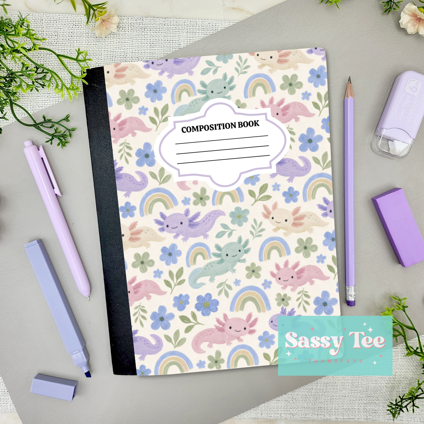 AXOLOTL PASTEL RAINBOWS Peel + Stick Notebook Cover SET
