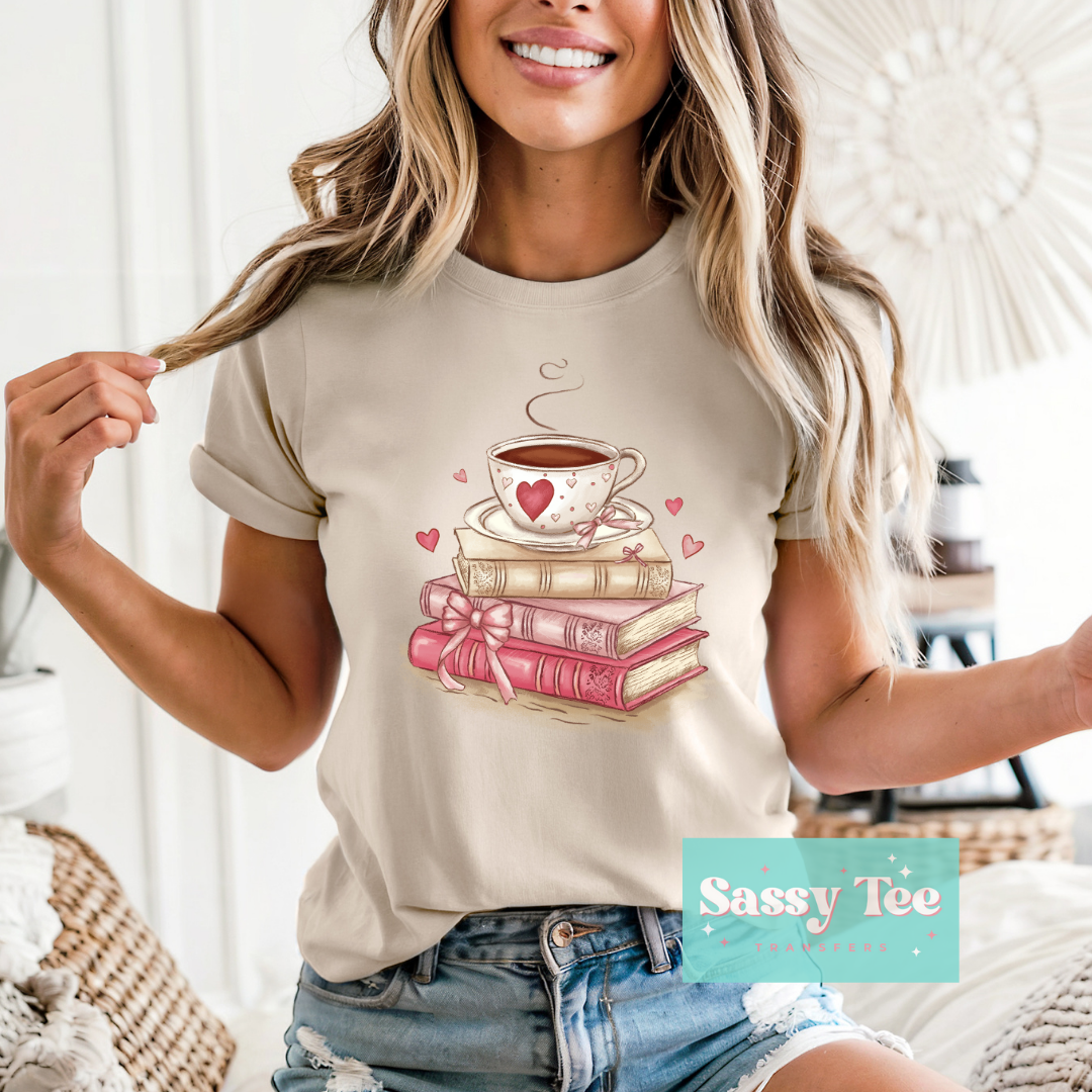 BOOKS COFFEE PINK BEIGE HEARTS VALENTINE **Preorder/Restock Ships in 5-10 biz days**