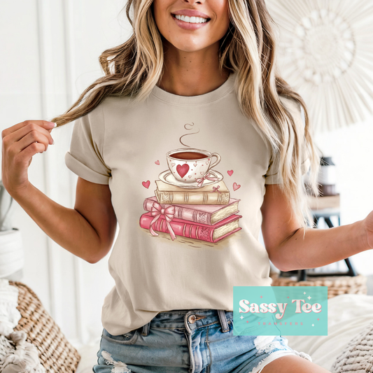 BOOKS COFFEE PINK BEIGE HEARTS VALENTINE **Preorder/Restock Ships in 5-10 biz days**
