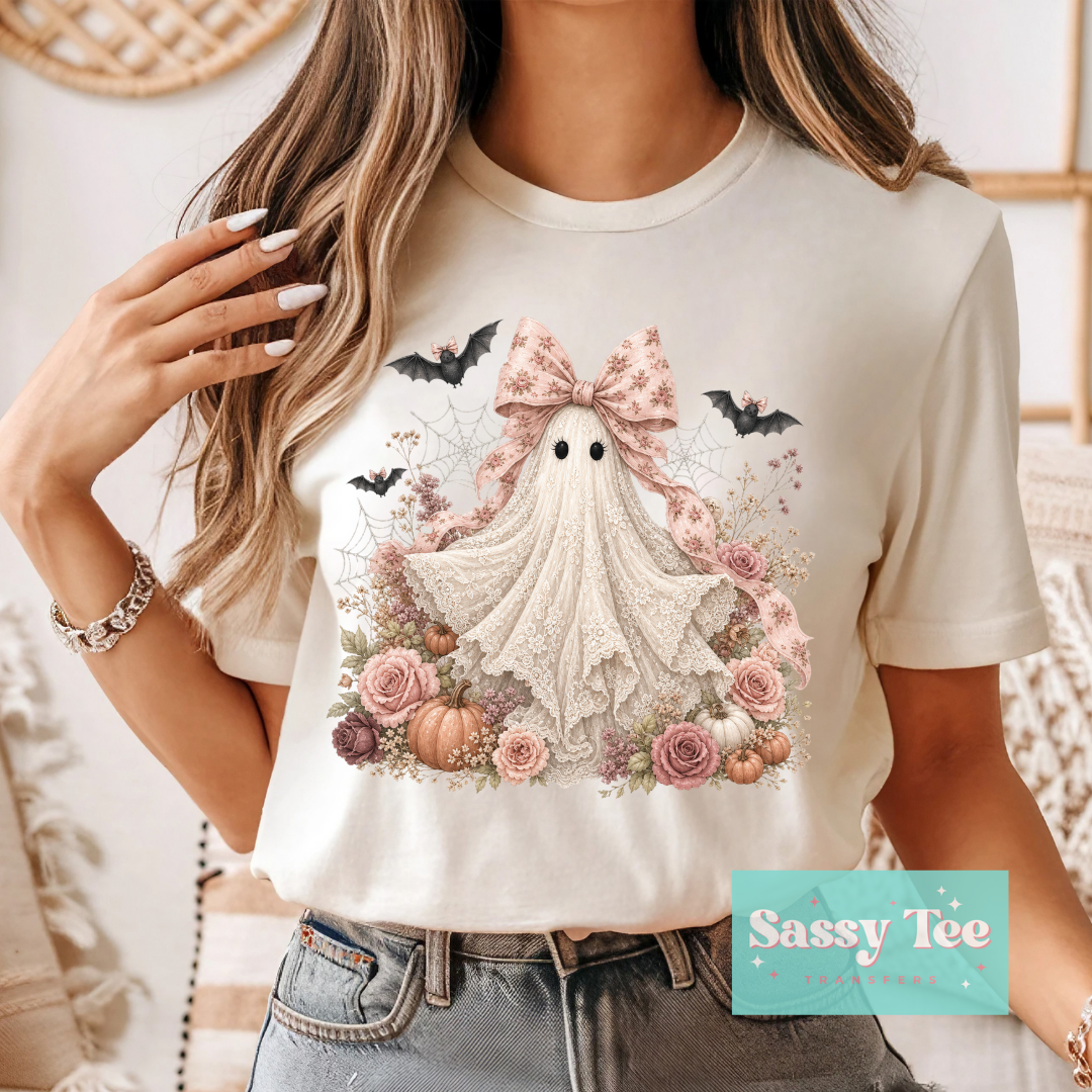 GHOST PINK ROSES LACE RIBBON BOW **Preorder/Restock Ships in 5-10 biz days**