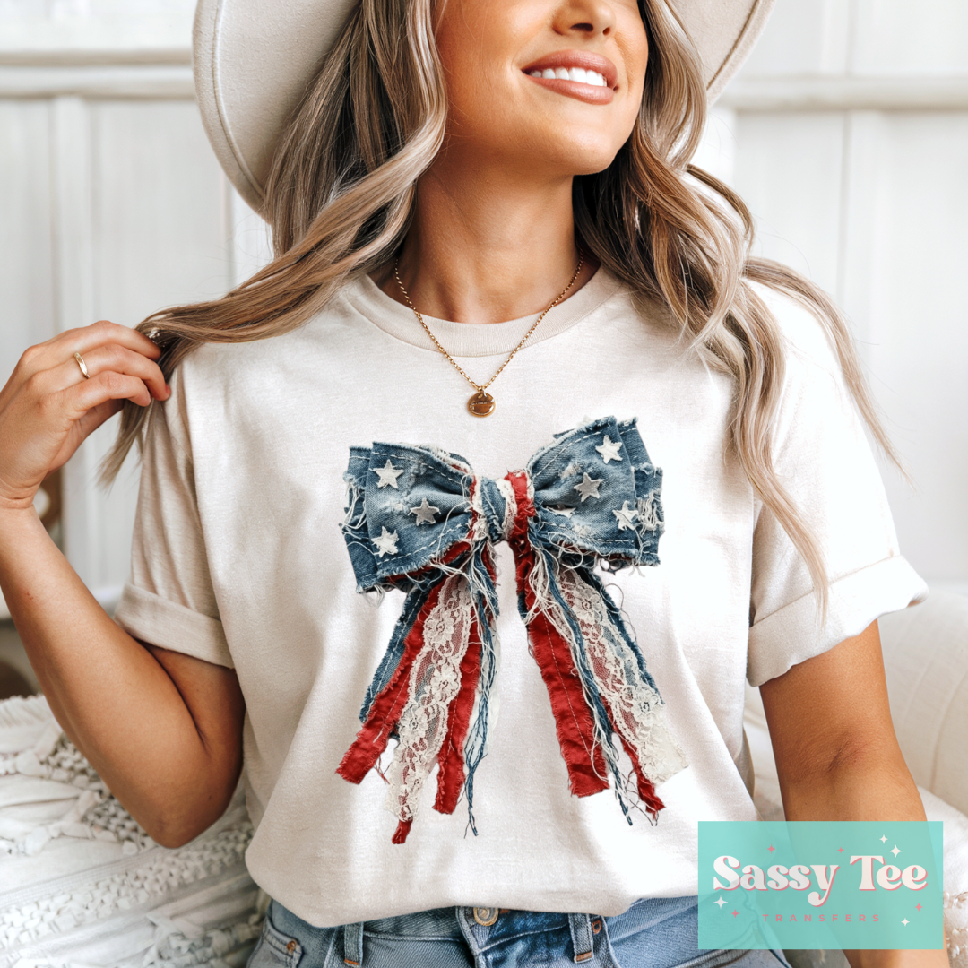 USA BOW FAUX JEAN LACE **Preorder/Restock Ships in 5-10 biz days**