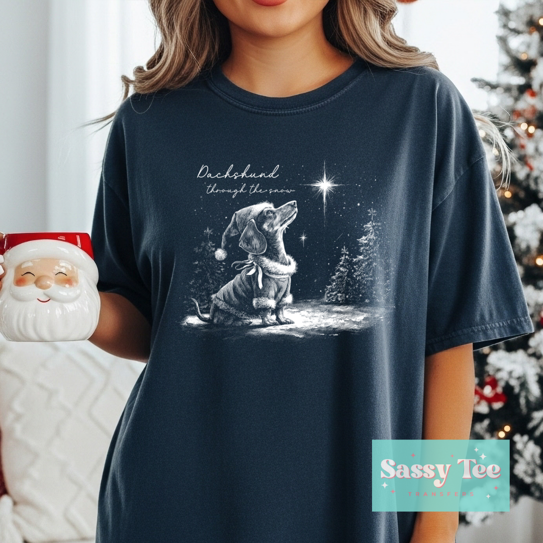DACHSHUND THROUGH THE SNOW STAR For Darker Colors **Preorder/Restock Ships in 5-10 biz days**