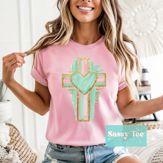PINK MINT GOLD CROSS HEART **Preorder/Restock Ships in 5-10 biz days**