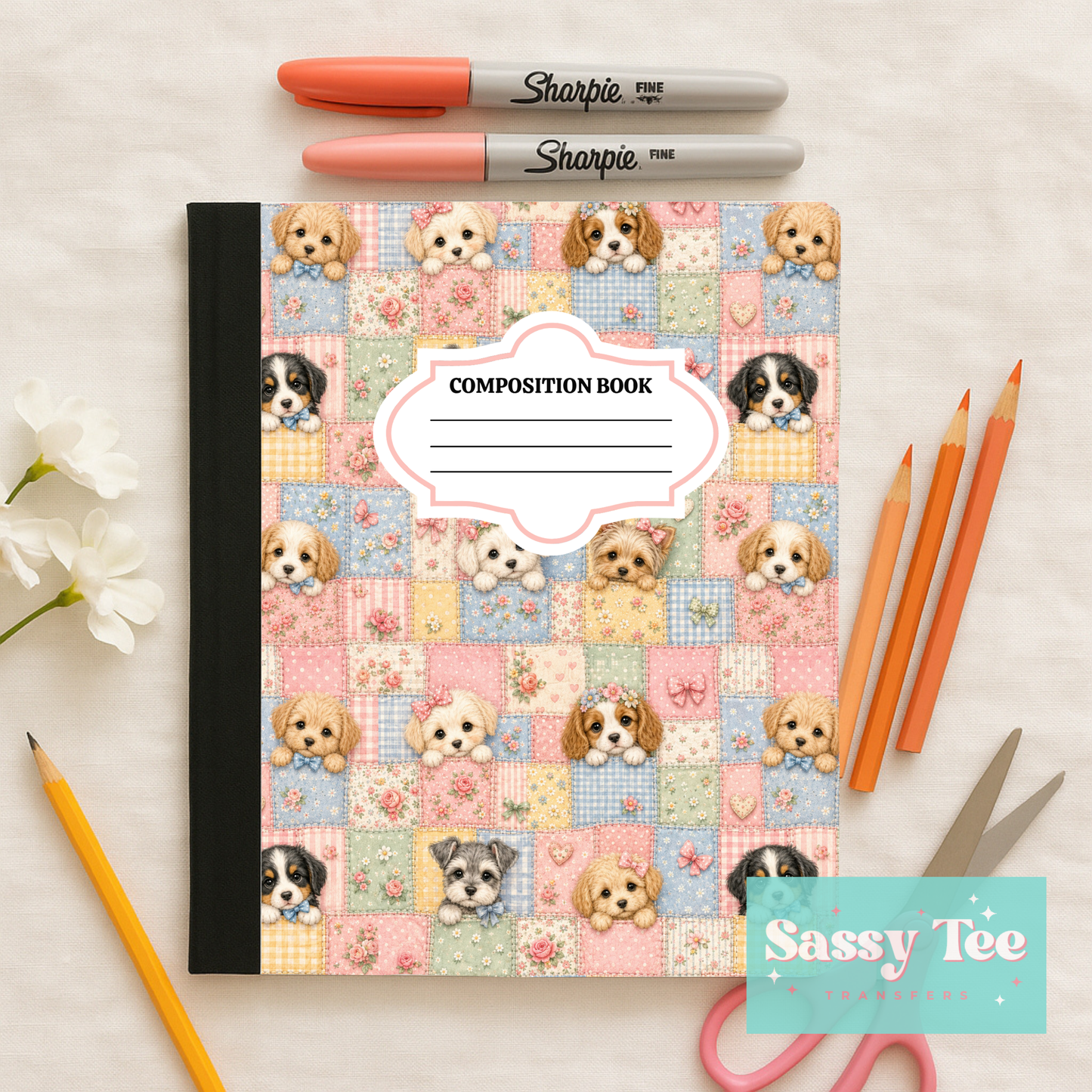 PUPPIES PLAID PATCHWORK Peel + Stick Notebook Cover SET