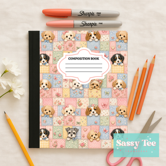 PUPPIES PLAID PATCHWORK Peel + Stick Notebook Cover SET