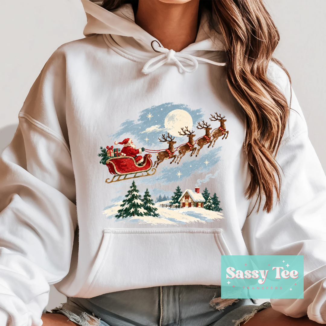 SANTA SLEIGH CHRISTMAS COUNTRY BLUE SKY VINTAGE **Preorder/Restock Ships in 5-10 biz days**