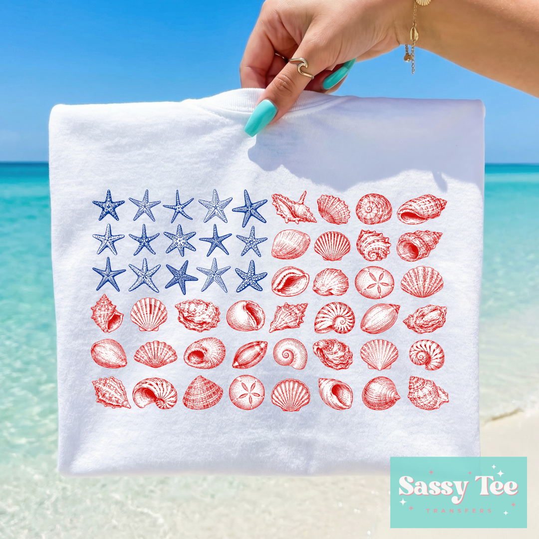 AMERICAN FLAG SEASHELLS COASTAL **Preorder/Restock Ships in 5-10 biz days**