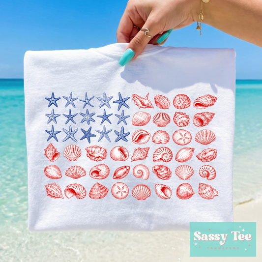 AMERICAN FLAG SEASHELLS COASTAL **Preorder/Restock Ships in 5-10 biz days**