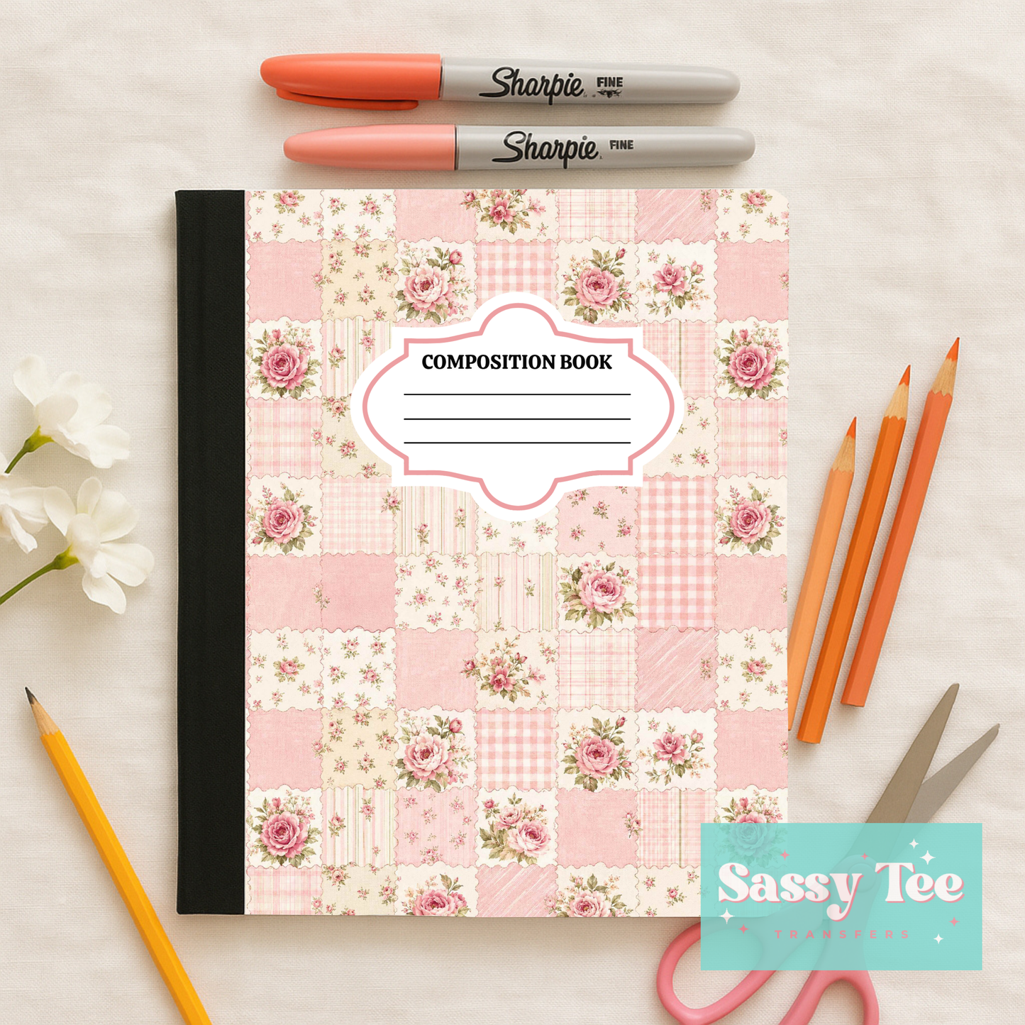 ROSES PLAID PATCHWORK Peel + Stick Notebook Cover SET