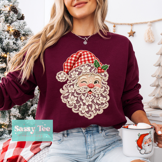 SANTA FAUX LACE RED HOLLY **Preorder/Restock Ships in 5-10 biz days**