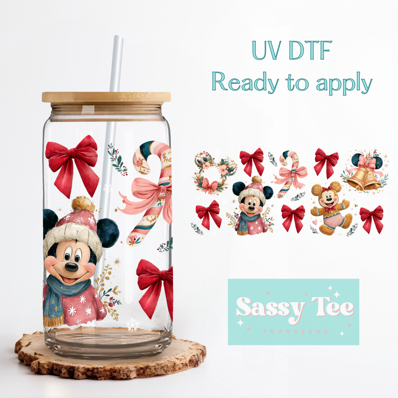 CHRISTMAS MOUSE BOW COOKIE BELLS UV DTF CUP WRAP **Preorder/Restock Ships in 5-10 biz days**