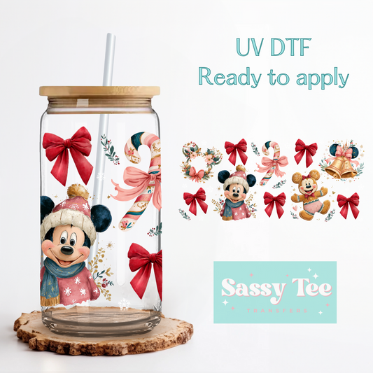 CHRISTMAS MOUSE BOW COOKIE BELLS UV DTF CUP WRAP **Preorder/Restock Ships in 5-10 biz days**