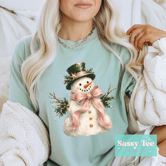 SNOWMAN PINK BOW VINTAGE **Preorder/Restock Ships in 5-10 biz days**