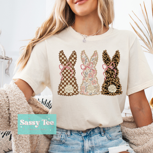 LEOPARD FLORAL BUNNY TRIO **Preorder/Restock Ships in 5-10 biz days**