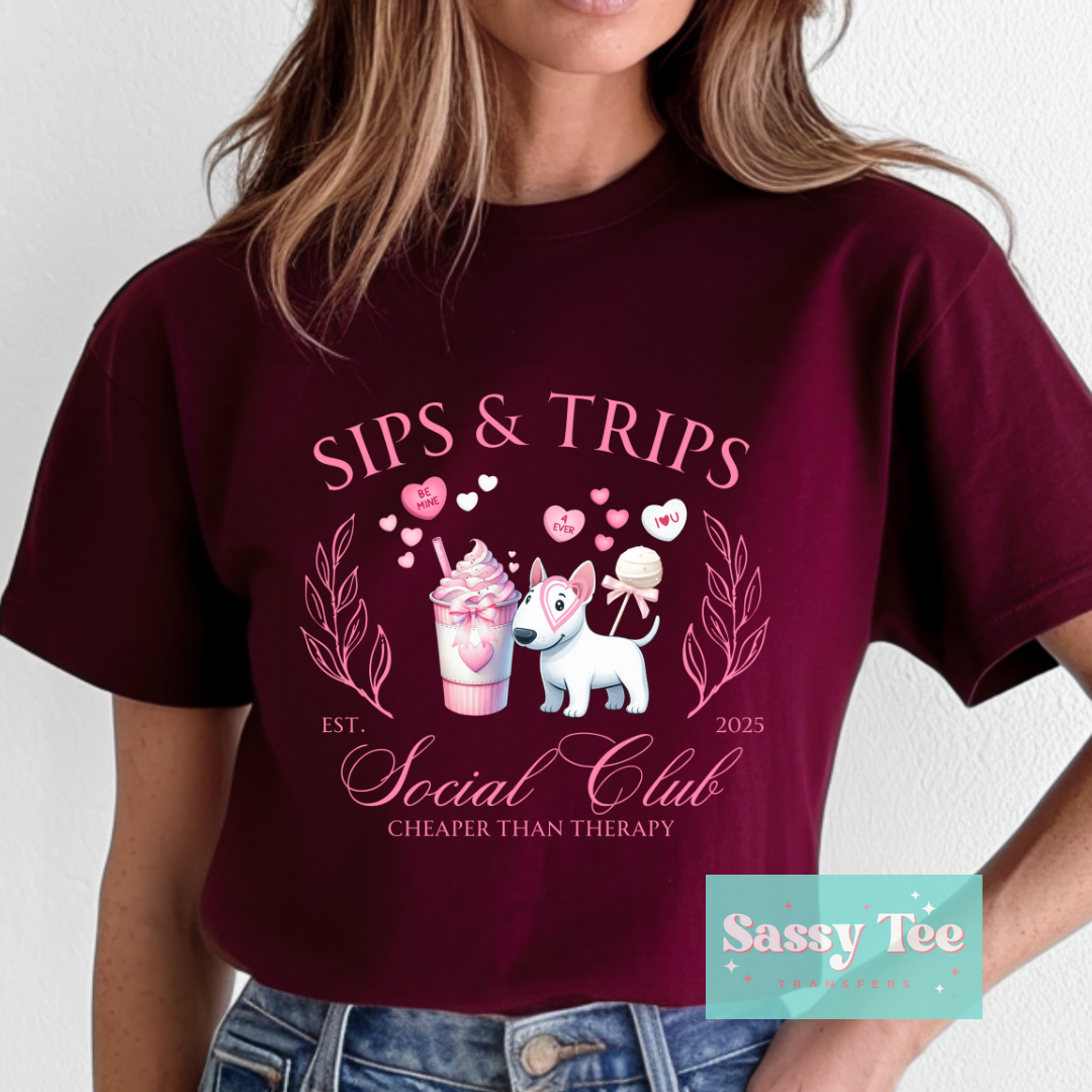 SIPS TRIPS SOCIAL CLUB PINK BOW DOG VALENTINE