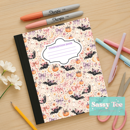 CUTE BATS GHOSTS PINK PURPLE BOWS Peel + Stick Notebook Cover SET
